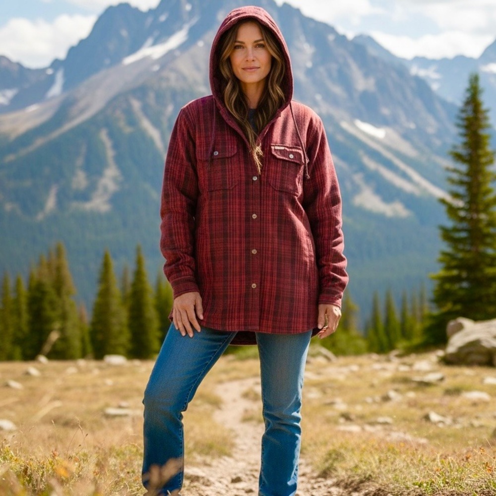 Ariat Rebar Women Flannel Shirt Jacket XXL Rosewood Plaid Hooded Full Lined NWT